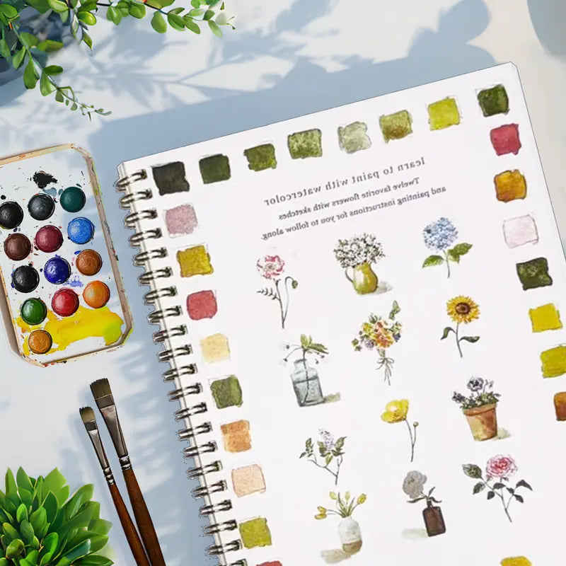 Watercolor Coloring Book Including 12 Colors Watercolor Paint with Brush 🔥Final 3 Hours: 50%OFF🔥
